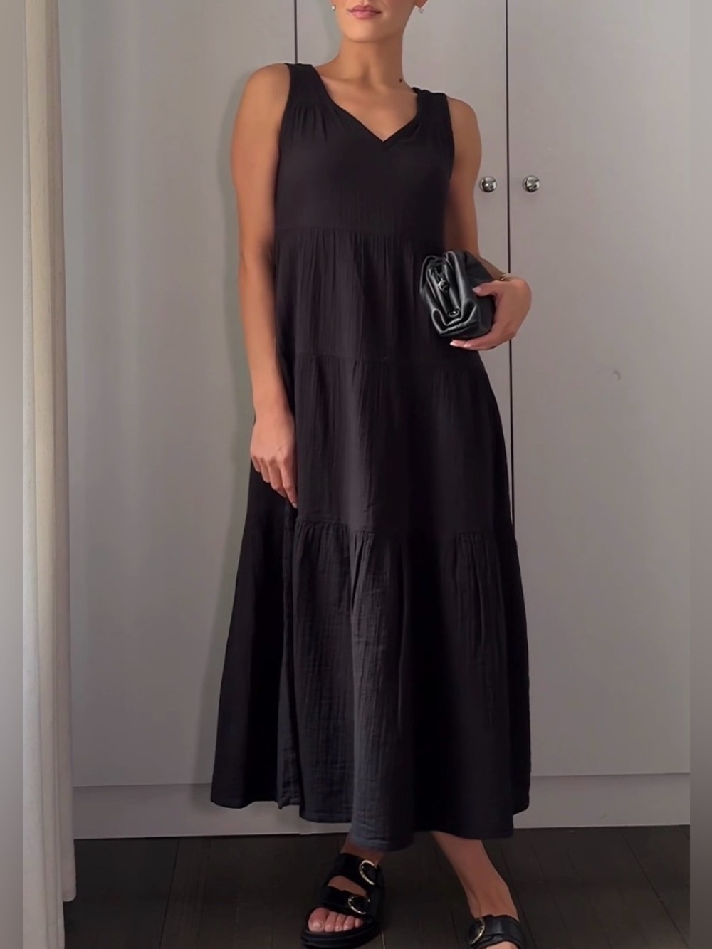 NWT Quince 100% Organic Cotton Gauze Tiered Maxi Dress